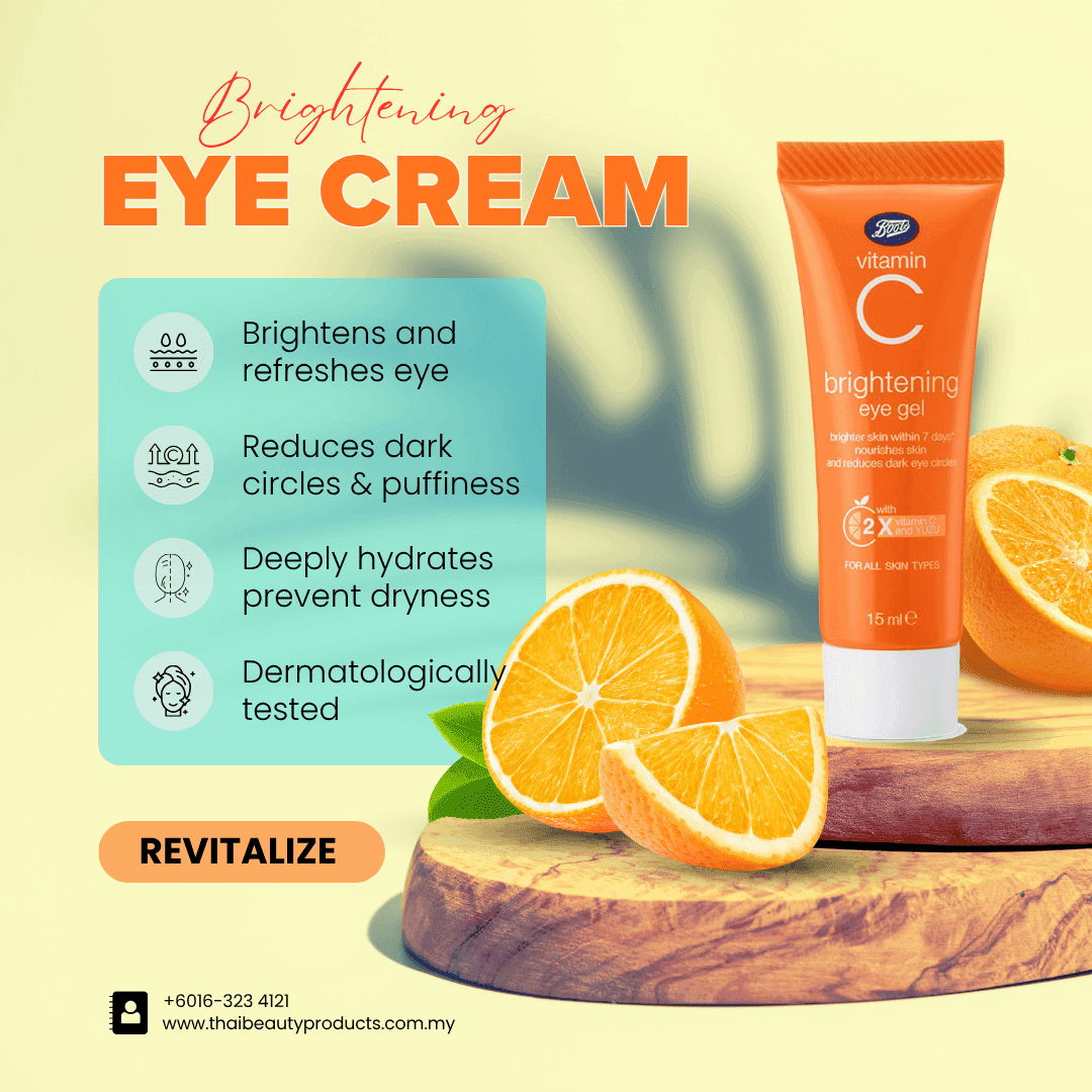 Boots Vitamin C Brightening Eye Gel 15ml | Reduce Dark Circles & Puffiness Within 7 Days | Gel Mata Vitamin C Mencerahkan & Melembapkan | 维他命C亮肤眼部啫喱 15毫升 - Image 4