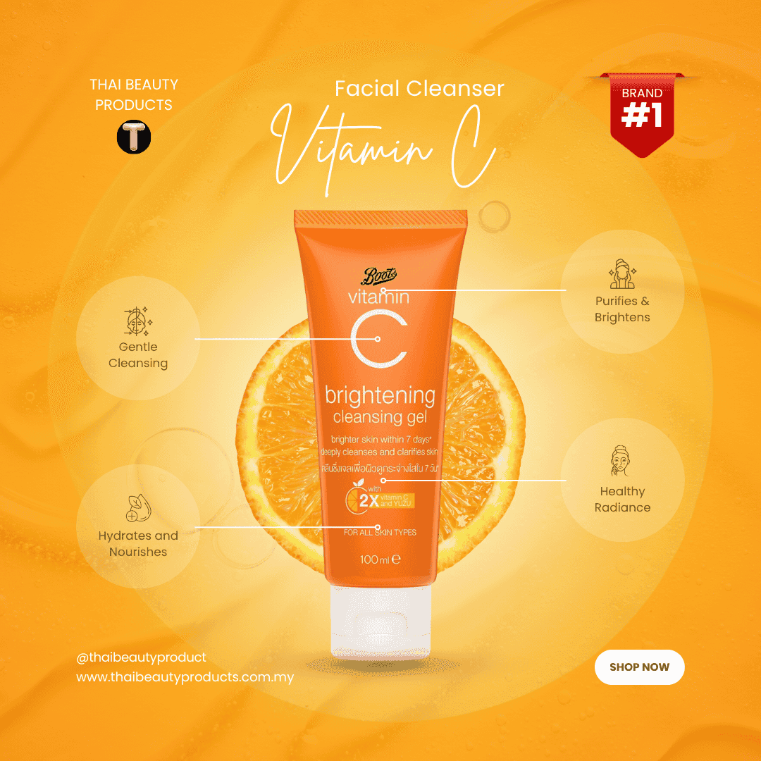 Boots Vitamin C Brightening Cleansing Gel 100ml front packaging